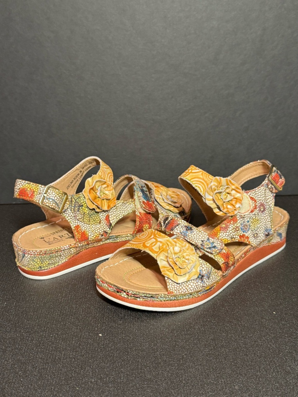 L’Artiste Floral Leather Sandals Size 36 Boho Comfort Platform Spring Step